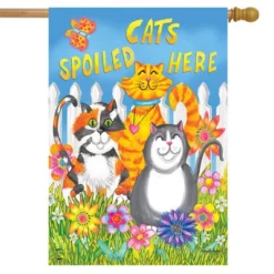 Cats Spoiled Here Spring House Flag Floral Humor 28" X 40" Briarwood Lane