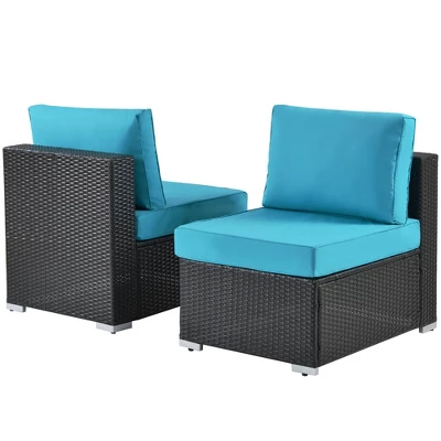 5pc Wicker Patio Sectional Seating Set With Cushions - Espresso/Blue - GODEER 9 5pc Wicker Patio Sectional Seating Set With Cushions - Espresso/Blue - GODEER - Image 9