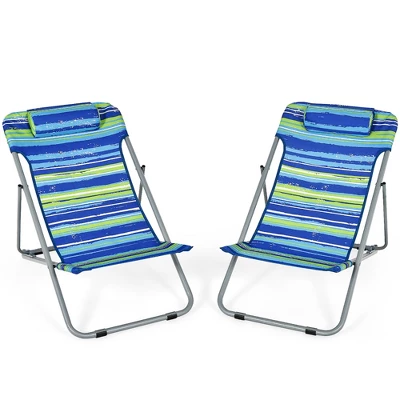 Costway Set Of 2 Beach Chair Portable 3-Position Lounge Chair W/ Headrest BlueGreenOrange 12 Costway Set Of 2 Beach Chair Portable 3-Position Lounge Chair W/ Headrest BlueGreenOrange - Image 12