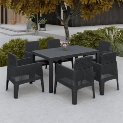 Lucca 7pc Dining Set With Cushions - Black/Gray - DUKAP -Crosley Sales Store GUEST 89b7e508 d17c 40b9 9083 15878084c497