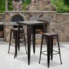 Flash Furniture Commercial Grade 23.75" Square Metal Indoor-Outdoor Bar Table Set With 2 Square Seat Backless Stools