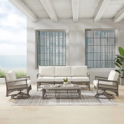 4pc Thatcher Outdoor Steel Seating Set Creme/Driftwood - Crosley 4 4pc Thatcher Outdoor Steel Seating Set Creme/Driftwood - Crosley - Image 4