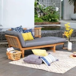 Cambridge Casual Auburn Teak & Wicker Outdoor Patio Daybed With Cushion Brown/Blue -Crosley Sales Store GUEST 8a55a994 8a12 4fc5 bced f16bc2ac6860