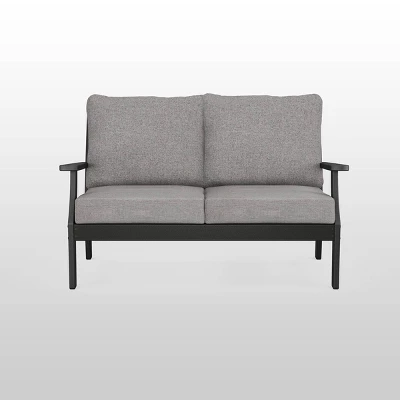 Braxton Outdoor Deep Seating Loveseat With Cushion Black/Gray - POLYWOOD 2 Braxton Outdoor Deep Seating Loveseat With Cushion Black/Gray - POLYWOOD - Image 2