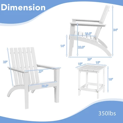 Costway 2PCS Patio Adirondack Chair Side Table Set Solid Wood Garden Deck White 2 Costway 2PCS Patio Adirondack Chair Side Table Set Solid Wood Garden Deck White - Image 2