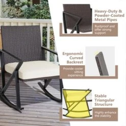 Costway 3PCS Patio Rattan Wicker Rocking Chairs Table Bistro Set Cushioned Rocker Garden -Crosley Sales Store GUEST 8b305c9f e48c 46de 8c66 c164e9e15405