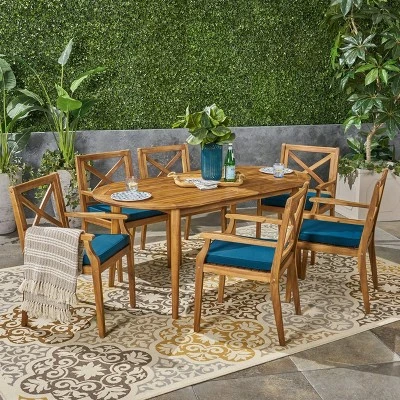 Pines 7pc Acacia Oval Wood Dining Set - Christopher Knight Home 6 Pines 7pc Acacia Oval Wood Dining Set - Christopher Knight Home - Image 6