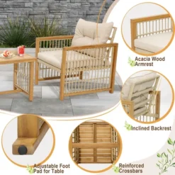 Costway 3PCS Patio PE Wicker Conversation Set Acacia Wood Frame WithSeat & Back Cushions -Crosley Sales Store GUEST 8b7947dc d701 413b ad65 3d3bb00d52b4