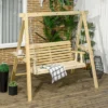 Outsunny 2-Seat Outdoor Swing Chair, Porch Swing With Stand And Side Tables, For Garden, Poolside, Backyard