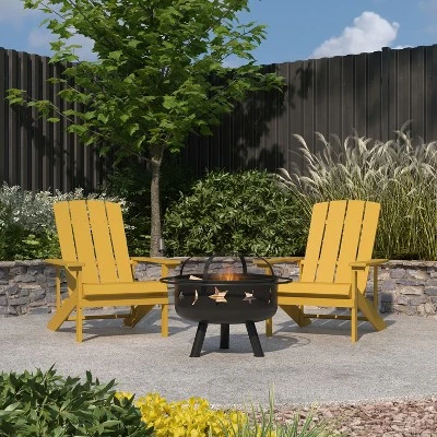 Merrick Lane Ayala 3 Piece Outdoor Leisure Set With Set Of 2 Poly Resin Adirondack Chairs And Star And Moon Iron Fire Pit 1 Merrick Lane Ayala 3 Piece Outdoor Leisure Set With Set Of 2 Poly Resin Adirondack Chairs And Star And Moon Iron Fire Pit