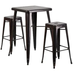 Flash Furniture Commercial Grade 23.75" Square Metal Indoor-Outdoor Bar Table Set With 2 Square Seat Backless Stools -Crosley Sales Store GUEST 8d0edeec ef4e 49b0 9072 15fb0c2603e6
