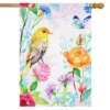 Whimsical Bird Spring Burlap House Flag Floral 28" X 40" Briarwood Lane
