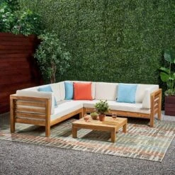 Oana 4pc Acacia Wood Patio Sectional Chat Set W/ Cushions - Christopher Knight Home -Crosley Sales Store GUEST 90118a0a d0b3 42a8 829e 401045559b3e