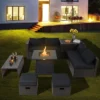 Tangkula 9PCS Outdoor Patio Furniture Set With 30" Propane Fire Pit Table PE Wicker Space-Saving Sectional Sofa Set W/ Storage Box & Cushions