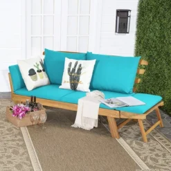 Costway Patio Convertible Sofa Daybed Solid Wood Adjustable Thick Cushion TurquoiseRed White -Crosley Sales Store GUEST 92cbc818 ee03 4fdf 93a7 41347aff1c1b