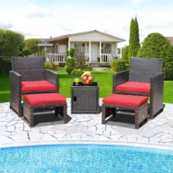 Costway 5PCS Patio Rattan Furniture Set Ottoman Cushioned W/Cover Space Saving Off White/Gray/Red/Turquoise 23 Costway 5PCS Patio Rattan Furniture Set Ottoman Cushioned W/Cover Space Saving Off White/Gray/Red/Turquoise -Crosley Sales Store GUEST 93178b13 0b81 4e38 94a8 f1ee7078a2b0