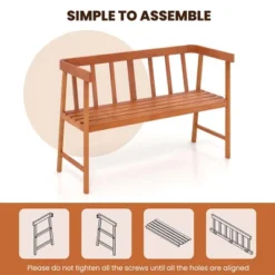 Costway Patio Acacia Wood Bench 2-Person Slatted Seat Backrest 800 Lbs Natural Outdoor -Crosley Sales Store GUEST 945e276a 0d11 4532 8e99 22203be9202d