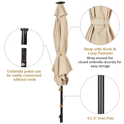 Costway 9' Solar LED Lighted Patio Market Umbrella Tilt Adjustment Crank Lift 5 Costway 9' Solar LED Lighted Patio Market Umbrella Tilt Adjustment Crank Lift - Image 5