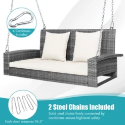 Tangkula Outdoor Porch Swing Bench, Patio Wicker Hanging Swing With Rustproof Chains & Comfortable Cushions Off White/Turquoise/Red/Black 17 Tangkula Outdoor Porch Swing Bench, Patio Wicker Hanging Swing With Rustproof Chains & Comfortable Cushions Off White/Turquoise/Red/Black -Crosley Sales Store GUEST 95df3180 299b 4db3 8362 219cc0087b07