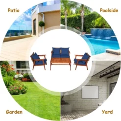 Costway 8PCS Patio Rattan Furniture Set Acacia Wood Frame Cushioned Sofa Chair RedNavy -Crosley Sales Store GUEST 95ff567d a9e3 4cc5 b330 c116438bf657