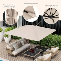Costway Patio 9.5FT Square Cantilever Offset Hanging Umbrella 2-Tier 360° Outdoor Beige/ Coffee/Navy -Crosley Sales Store GUEST 968066d1 76b4 465e aaac e19273639cbf