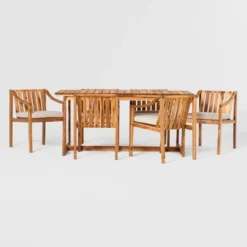 7pc Modern Slatted Wood Outdoor Dining Set - Saracina Home -Crosley Sales Store GUEST 97b97aff 19ee 4550 9126 93ae4bc68f53