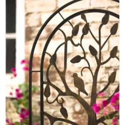 Plow & Hearth - Arched Metal Garden Trellis With Symbolic Tree Of Life Design, Weather-Resistant, Antique Copper