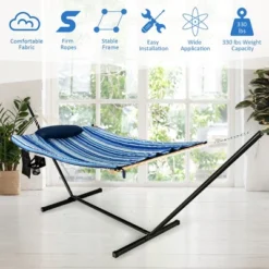 Costway Hammock Chair Stand Set Cotton Swing W/ Pillow Cup Holder Indoor Outdoor -Crosley Sales Store GUEST 9af22d69 e13c 4aea 9b61 7c4a7b719cb3