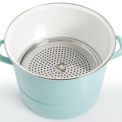 Kenmore 16 Quart Stainless Steel Pot In Blue With Steamer Insert And Glass Lid 6 Kenmore 16 Quart Stainless Steel Pot In Blue With Steamer Insert And Glass Lid - Image 6