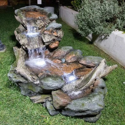 28" Resin 3-Tier Rainforest Fountain With LED Lights Bronze - Alpine Corporation 1 28" Resin 3-Tier Rainforest Fountain With LED Lights Bronze - Alpine Corporation