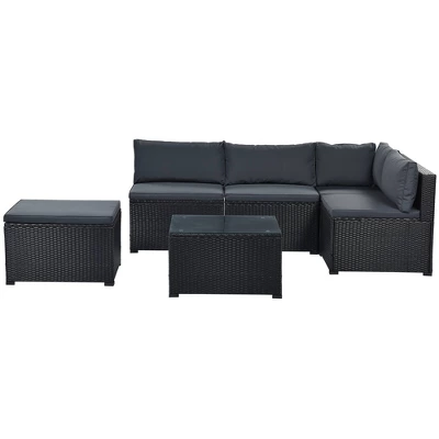 6pc Wicker Patio Conversation Set With Cushions - Black/Gray - GODEER 9 6pc Wicker Patio Conversation Set With Cushions - Black/Gray - GODEER - Image 9