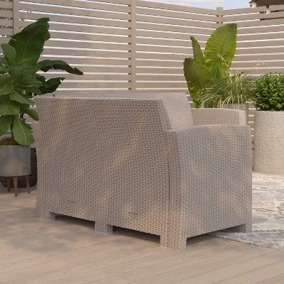 Merrick Lane Outdoor Furniture Resin Loveseat Faux Rattan Wicker Pattern 2-Seat Loveseat With All-Weather Cushions 3 Merrick Lane Outdoor Furniture Resin Loveseat Faux Rattan Wicker Pattern 2-Seat Loveseat With All-Weather Cushions - Image 3