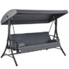 Costway Patio 3-Seat Porch Canopy Swing Converting Grey Cushion Pillow Adjust