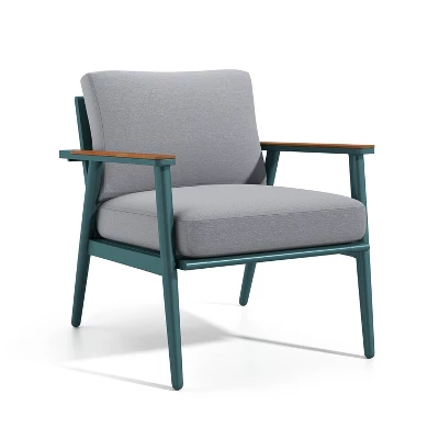 3pc Peakey Aluminum Patio Conversation Set Gray/Green/Oak - MiBasics 2 3pc Peakey Aluminum Patio Conversation Set Gray/Green/Oak - MiBasics - Image 2