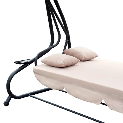 Outsunny 3 Seat Outdoor Free Standing Swing Bench Porch Swing With Stand, Comfortable Cushioned Fabric & Included Canopy 4 Outsunny 3 Seat Outdoor Free Standing Swing Bench Porch Swing With Stand, Comfortable Cushioned Fabric & Included Canopy - Image 4