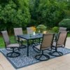 7pc Outdoor Dining Set With Swivel Sling Chairs & Large Metal Rectangle Table With Umbrella Hole - Gray - Captiva Designs
