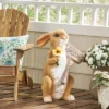 28.25" Concrete Silverbow Outdoor Rabbit Garden Statue - White And Brown - Christopher Knight Home