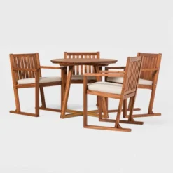 Saracina Home 5pc Modern Slatted Acacia Outdoor Dining Set With Round Table -Crosley Sales Store GUEST 9d726d02 3bf0 4f04 9439 6de7c83b7e6c