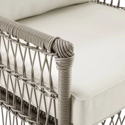 3pc Thatcher Outdoor Steel Chair & Ottoman Set Creme/Driftwood - Crosley 12 3pc Thatcher Outdoor Steel Chair & Ottoman Set Creme/Driftwood - Crosley - Image 12