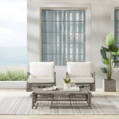 3pc Thatcher Outdoor Steel Conversation Set Creme/Driftwood - Crosley -Crosley Sales Store GUEST 9e5332d9 0e1b 4450 ad58 34a462736a72