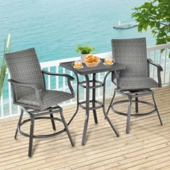 Costway 3PCS Patio Rattan Bar Table Stools Set Aluminum 360° Swivel Chairs With Padded Seat 12 Costway 3PCS Patio Rattan Bar Table Stools Set Aluminum 360° Swivel Chairs With Padded Seat -Crosley Sales Store GUEST 9ec7b76c 062d 4df5 89a6 d29f4fc1509b