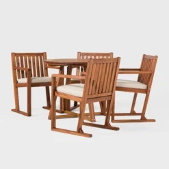 Saracina Home 5pc Modern Slatted Acacia Outdoor Dining Set With Round Table -Crosley Sales Store GUEST 9ed234b4 a32f 4569 b4c3 c06ec5fe0cf4