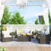 7pc Wicker Patio Seating Set With Cushions & Storage Box - Gray/Beige - GODEER