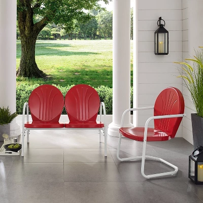 Griffith 2pc Outdoor Seating Set - Bright Red - Crosley 2 Griffith 2pc Outdoor Seating Set - Bright Red - Crosley - Image 2