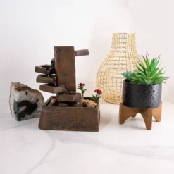 11" Resin Tiered Stone Eternity Tabletop Fountain Brown - Alpine Corporation -Crosley Sales Store GUEST a086506d dab9 4515 8bb2 d5df469f2f1f