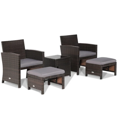 Costway 5PCS Patio Rattan Furniture Set Ottoman Cushioned W/Cover Space Saving Off White/Gray/Red/Turquoise 9 Costway 5PCS Patio Rattan Furniture Set Ottoman Cushioned W/Cover Space Saving Off White/Gray/Red/Turquoise - Image 9