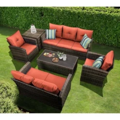 6pc Wicker Outdoor Conversation Set With Cushions - Orange - EDYO LIVING -Crosley Sales Store GUEST a16a3951 7c58 45e8 be66 c48fa4c1416a