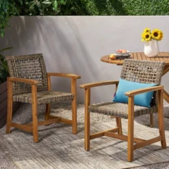 Hampton 2pk Acacia Wood & Wicker Dining Chairs - Natural/Gray - Christopher Knight Home -Crosley Sales Store GUEST a2bd85c4 46c4 4ccd 9243 0a6b37cbb5f2