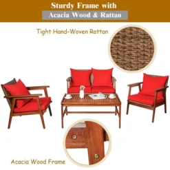 Costway 4PCS Patio Rattan Furniture Set Acacia Wood Frame Cushioned Sofa Chair 16 Costway 4PCS Patio Rattan Furniture Set Acacia Wood Frame Cushioned Sofa Chair -Crosley Sales Store GUEST a3cab5d7 9714 4d51 943d f30834c135a8