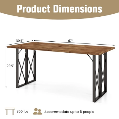 Costway 67'' Patio Rectangle Table Heavy-Duty Acacia Wood Dining Table With Umbrella Hole 2 Costway 67'' Patio Rectangle Table Heavy-Duty Acacia Wood Dining Table With Umbrella Hole - Image 2